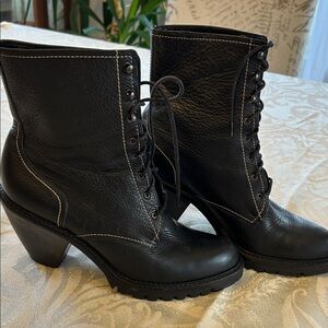 Via Spiga Black Lace-Up Leather Boots